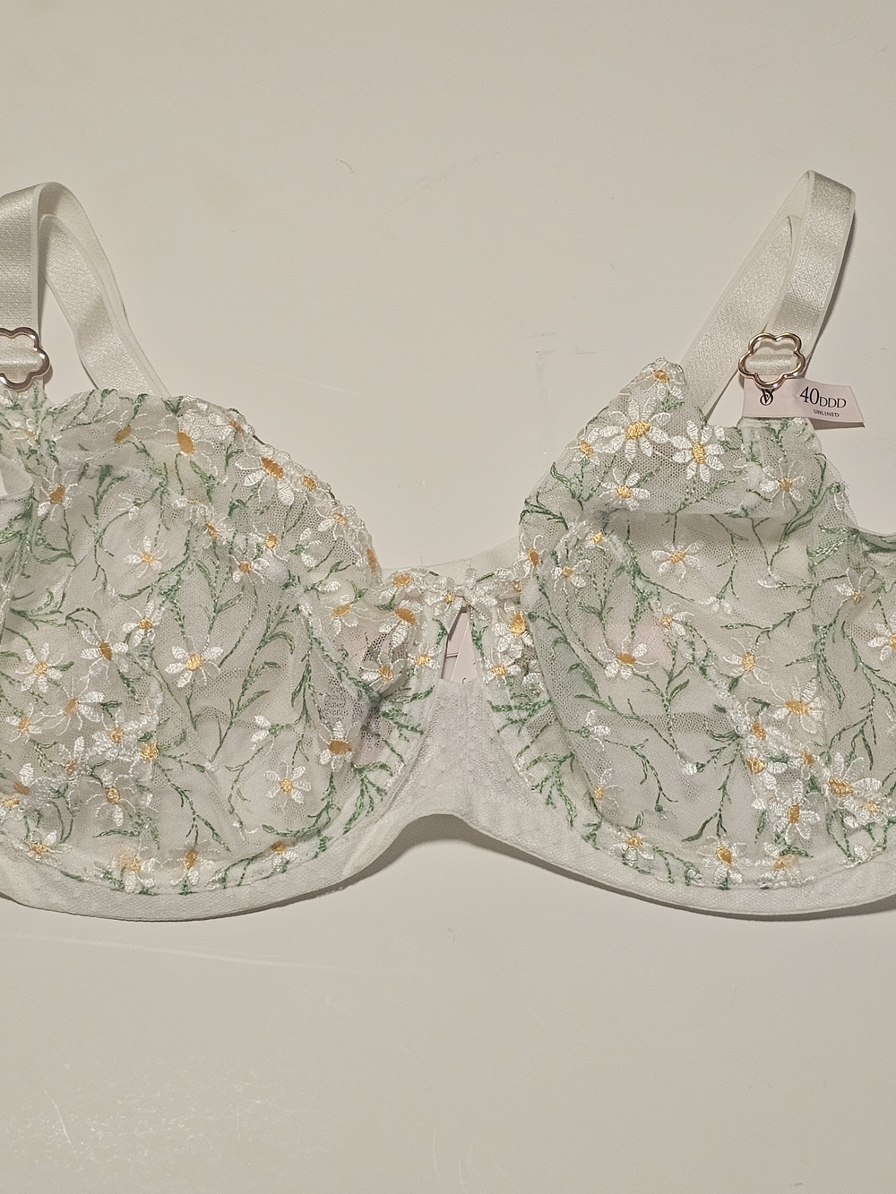 NWT VS Victoria's Secret Floral Daisy  Embroidered Full Coverage Bra 40DDD